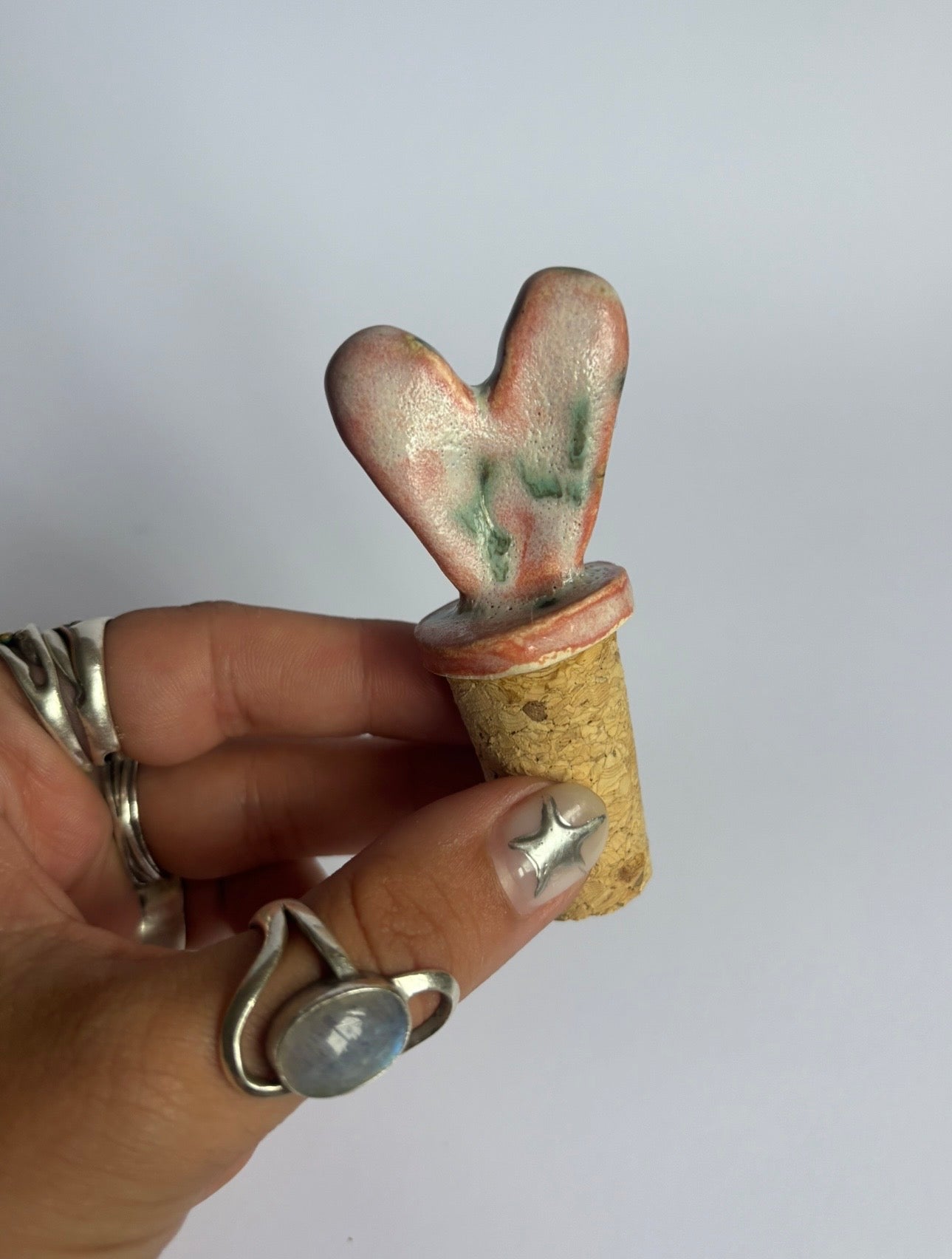 Pink and Green Heart Wine Stopper
